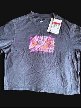 Nike Kids Black Tee with Pink & Purple Floral Logo